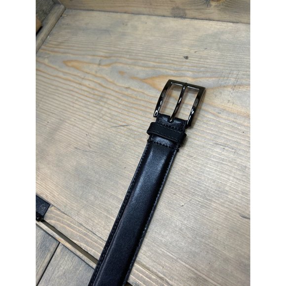 Other - Mens Black Italian Leather Belt 32" W32 Dark Silver Buckle